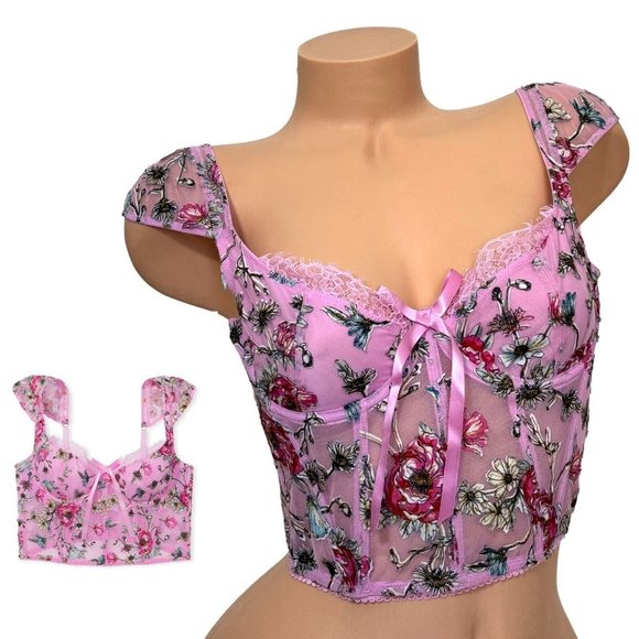 VICTORIA’S SECRET SMALL Dream Angels Unlined‎ Bra Top Black Floral Embroidered - Picture 1 of 11
